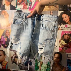 Zara denim high waist distressed shorts